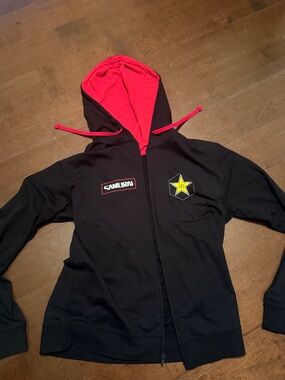 Next Level Apparel Black Hoodie with Red Hood Lining